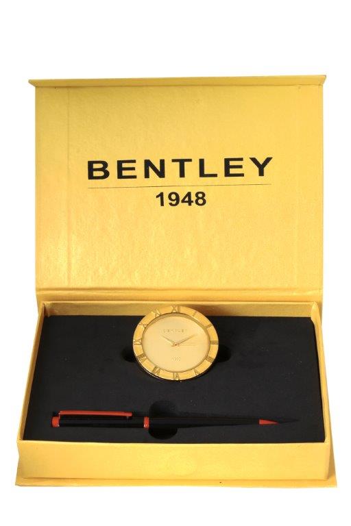 BENTLEY GOLD PLATED - TABLE CLOCK & PEN COMBO